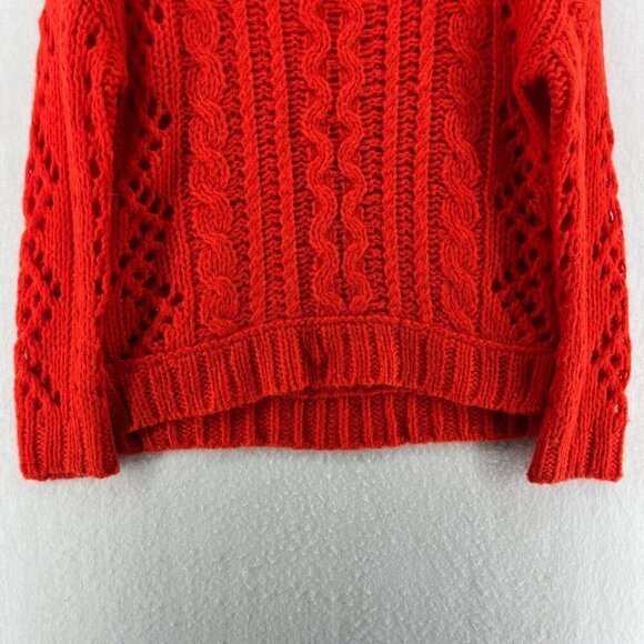 Free People Sweater Women's Sz S Red Open Cable Knit Chunky Pullover Long Sleeve - Picture 8 of 13